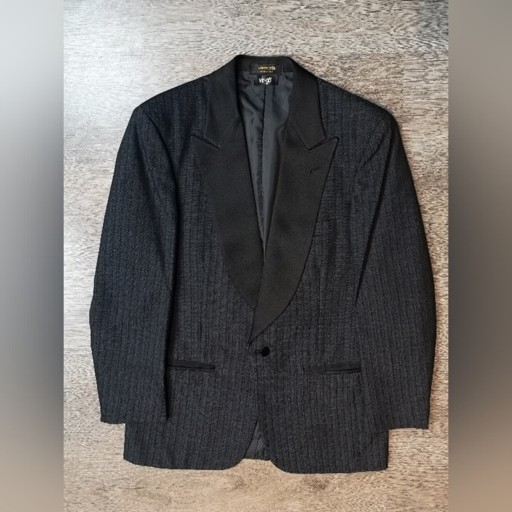 Y2K Neo-Vintage Classic BLACK Striped Gender Neutral Satin Collar Tuxedo Jacket